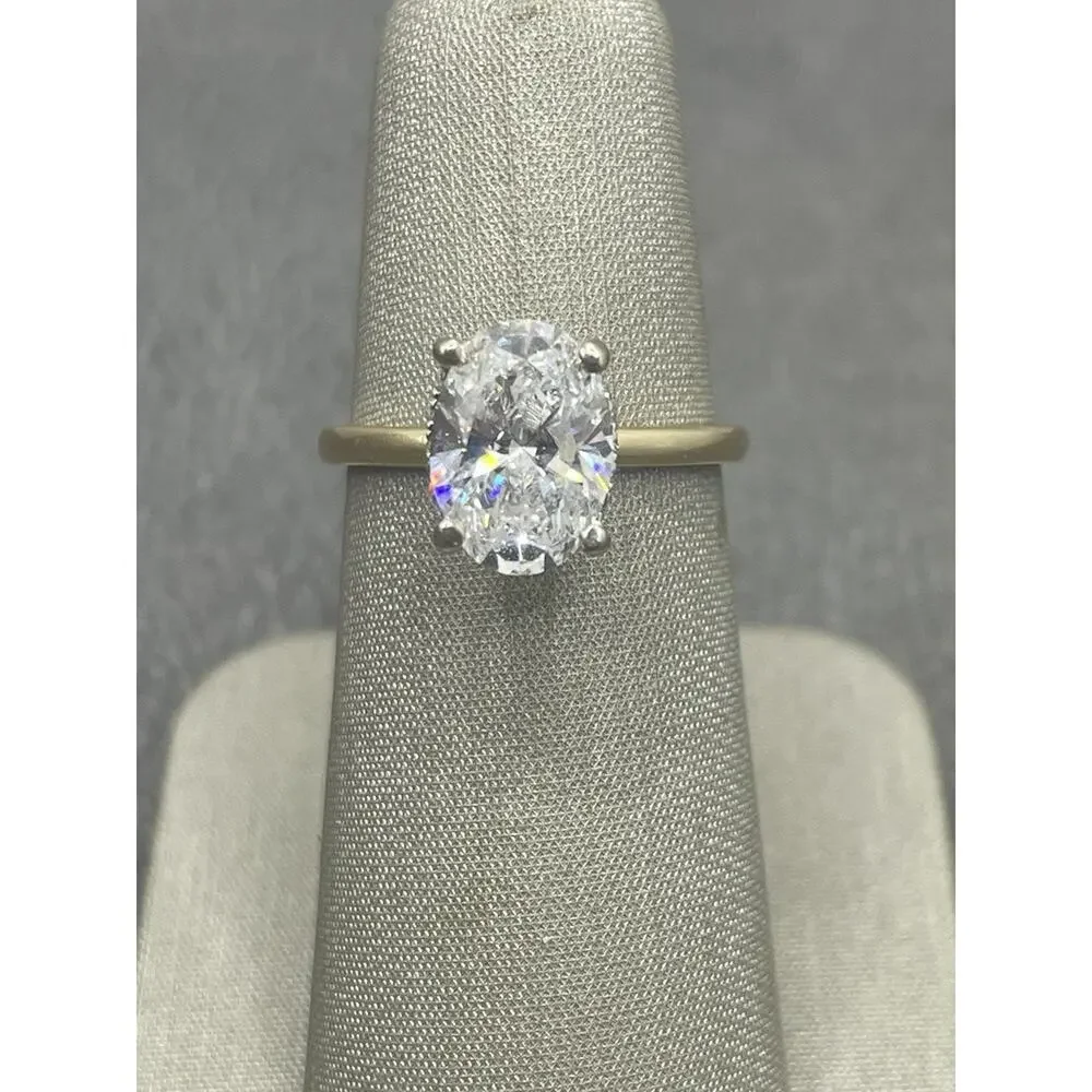 14K Two-tone Oval Lab Diamond Ring W/ Hidden Diamond Halo Under Gallery (26240)